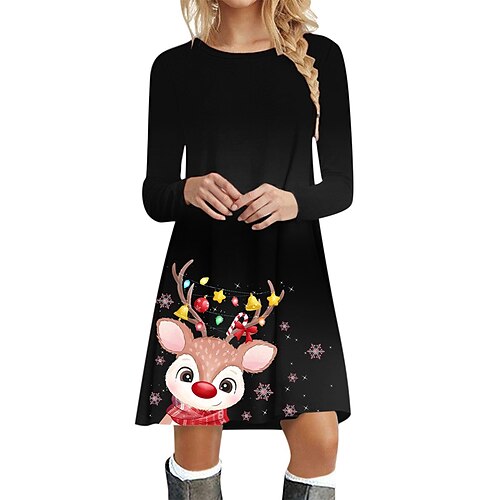 

Mujer Vestimenta casual Vestido de Navidad Vestido sudadera Copo Navidad fea Estampado Cuello Barco Mini vestido Activo Moda Exterior Navidad Manga Larga Holgado Negro Marrón Caqui Otoño Invierno S M