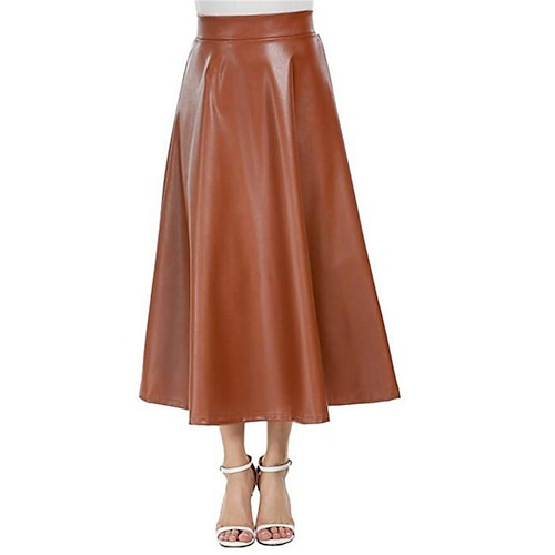 

Women's Skirt Long Skirt Midi Faux Leather Wine Navy Black khaki Skirts Fall Winter Ruched Fashion Elegant Casual Street Daily S M L