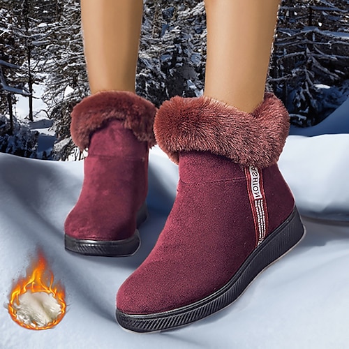 

Damen Stiefel Wildlederschuhe Schneestiefel Übergrössen Outdoor Täglich Innenfutter aus Fleece Strass Flacher Absatz Runde Zehe Modisch Elegant Minimalismus Kunstpelz Kunst-Veloursleder Reißverschluss