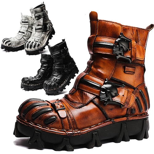 

Homme Femme Bottes Bottes Moto Bottes de travail Bottes de motard Chaussures faites à la main Randonnée Cyclisme Marche Rétro Vintage Classique Décontractées Extérieur du quotidien Cuir Chaud