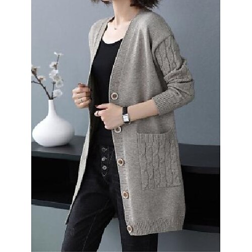 

Gilet Cardigan Maille Femme A côtes Tricoter Longue Bouton Poche avant Couleur unie Col V mode Décontractées du quotidien Sortie manche longue Automne Hiver Noir Rouge S M L