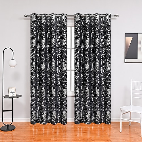 

1 Panel Geometric Curtain Drapes Black Window Treatment Silver Foil Print, Bronzing Hot Stamping Treatment for Living Room Window Decor Drapes