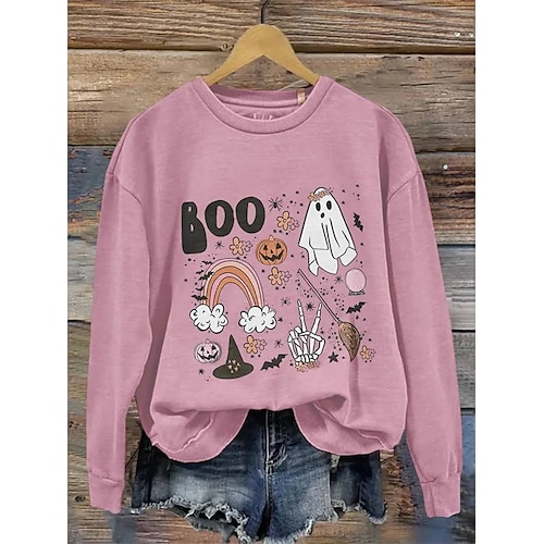 

Mujer Sudadera de Halloween Pull-over Activo Ropa deportiva Rosa Naranja Beige Graphic Calabaza Víspera de Todos los Santos Casual Escote Redondo Manga Larga Top Microelástico Otoño invierno