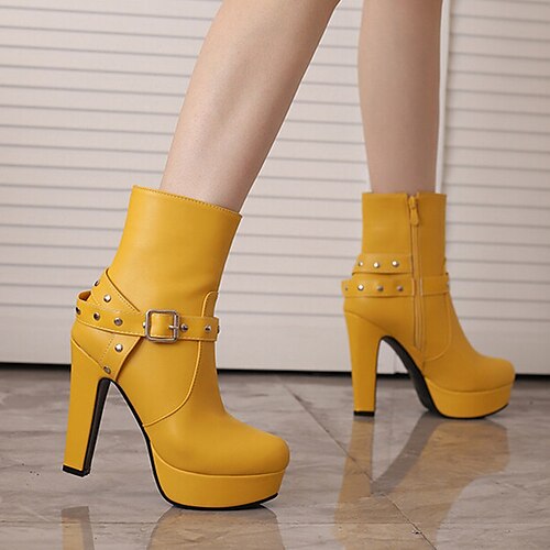 

Mulheres Botas Botins Botins Botas de salto Diário Botas Botas Tornozelo Inverno Plataforma Salto Robusto Ponta Redonda Minimalismo Couro Ecológico zíper Côr Sólida Preto Branco Amarelo