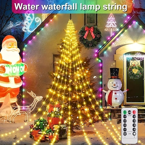 

1 Pack Waterfall Tree Fairy Lights, Christmas Tree Waterfall Light, Outdoor Garland Light, USB Plug 8 Modes Window Curtain Icicle Light For Holiday Decor, Halloween Thanksgiving Day Christmas 180LED