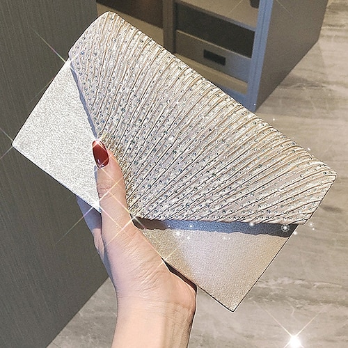 Porfeet Women Luxury Rhinestone Satin Pleated Evening Bag Party