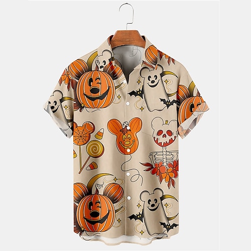 

Men's Shirt Summer Hawaiian Shirt Pumpkin Ghost Turndown White Purple Orange Khaki Outdoor Halloween Short Sleeves Print Clothing Apparel Fashion Designer Casual Soft