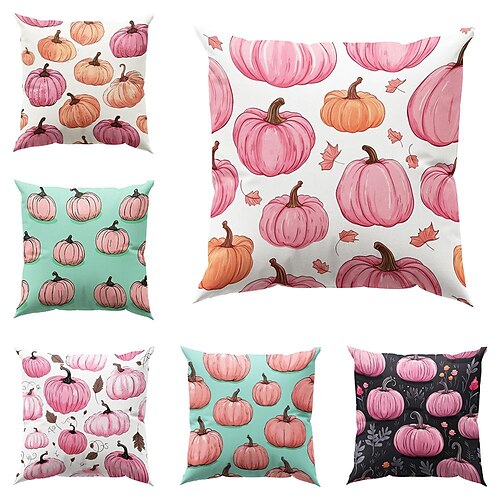 Funda de almohada de doble cara con calabaza rosa de Halloween, 1 pieza, funda de cojín cuadrada decorativa suave, funda de almohada para dormitorio, sala de estar, sofá, silla