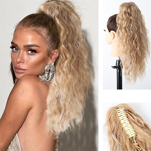 

Claw Ponytail Extension Long Curly Wavy Ponytail Extension for Women Multi Layered Pony tail Hair Pieces for Women Synthetic Brown Clip in Hair Extensions Gray with Blonde Highlights