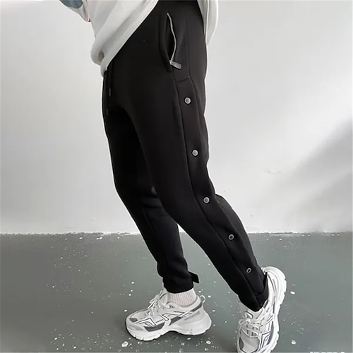 

Men's Sweatpants Joggers Tear Away Pants Trousers Drawstring Elastic Waist Side Button Plain Comfort Breathable Casual Daily Holiday Cotton Blend Sports Fashion Black Micro-elastic