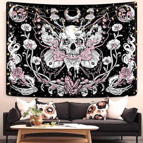 

Halloween Pink Skull Hanging Tapestry Wall Art Large Tapestry Mural Decor Photograph Backdrop Blanket Curtain Home Bedroom Living Room Decoration