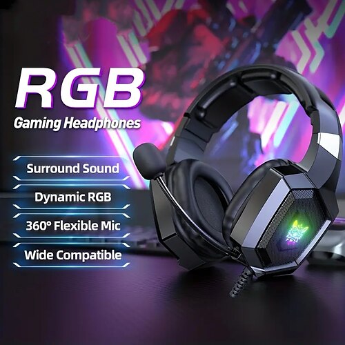 

K8 Wearable Gaming Headset Computer With Microphone Wired Headset-gaming Headphones For PS4 PS5 Xbox One PC With LED Lights