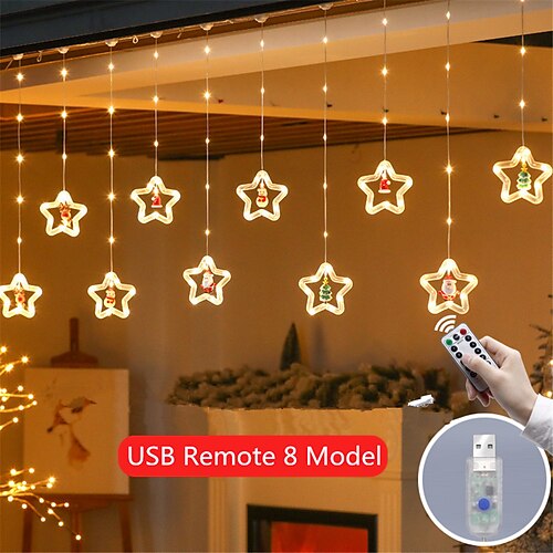 

Cadena de luces led para árbol de Navidad, estrellas, usb con control remoto, cortina de luces regulable, decoración para fiesta, regalo de Año Nuevo, habitación y dormitorio