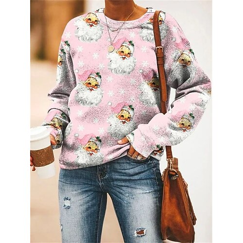 

Mujer Pull-over Sudadera navideña Ropa deportiva Gracioso Festival Rosa Papá Noel Navidad Casual Escote Redondo Manga Larga Top Microelástico Otoño invierno