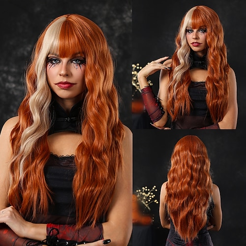 

Synthetische Perücken Uniformen Karriere Kostüme Prinzessin Locken Wellen Mittelteil Stufenhaarschnitt Maschinell gefertigt Perücke 24 Zoll Orange / Weiß / Blau Synthetische Haare Damen Cosplay Party