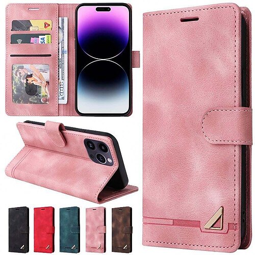 

teléfono Funda Para iPhone 15 Pro Max Plus 14 13 12 11 X XR XS 8 7 Tarjetas billetera Gire la tapa Magnética Soporte para ranura para tarjetas Antigolpes Color sólido TPU Cuero de PU