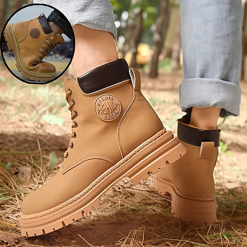 

Mulheres Botas Coturnos Tamanhos Grandes Botas de trabalho Ao ar livre Diário Botas Botas Tornozelo Inverno Sem Salto Ponta Redonda Vintage Clássico Casual Couro Ecológico Com Cadarço Côr Sólida