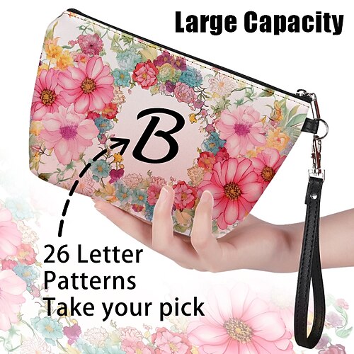 

pochette pour femme sac à stylos sac à cosmétiques cuir pu lettre initiales motif extérieur quotidien fermeture éclair impression grande capacité imperméable léger fleur 3d offrir des cadeaux