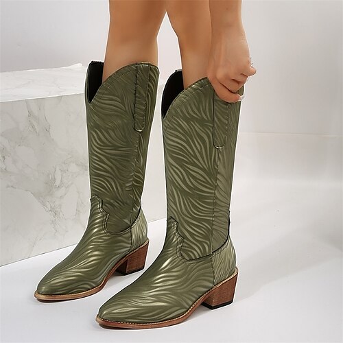 

Damen Stiefel Übergrössen Outdoor Arbeit Täglich Stiefel mit mittlerer Wade Blockabsatz Spitze Zehe Modisch Elegant Klassisch PU Halbschuhe Braun Grün
