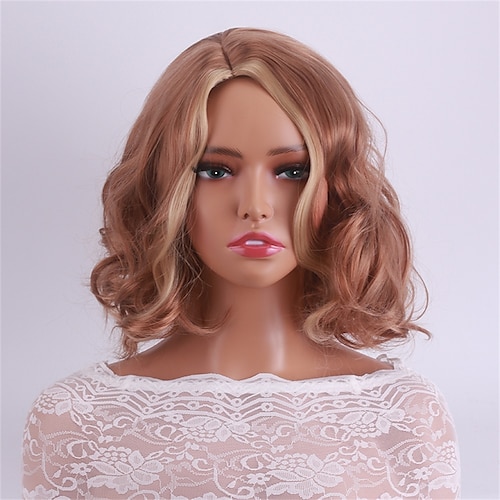 

Perruque Synthétique Bouclé Coupe Asymétrique Fabriqué à la machine Perruque Court A1 Cheveux Synthétiques Femme Doux Soirée Mode Blond Marron Couleur mixte