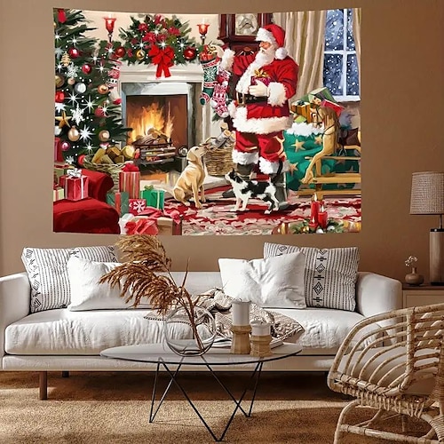 

Christmas Santa Claus Hanging Tapestry Wall Art Large Tapestry Mural Decor Photograph Backdrop Blanket Curtain Home Bedroom Living Room Decoration