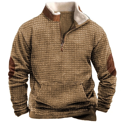 

Herren Sweatshirt Pullover Sweatshirt mit Viertelreißverschluss Khaki Troyer Halber Reißverschluss Farbblock Patchwork Sport Natur Täglich Festtage Basic Brautkleider schlicht Dünnes Vlies Frühling