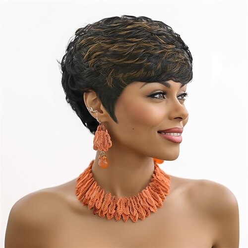 

Short Wigs for Black Women Black Mixed Auburn Pixie Cut Wig Short Brown Boycut Pixie Wig for Black Women Synthetic Short Pixie Wigs Black Mixed Auburn Pixie Cut Wig for Old Lady Daily Use