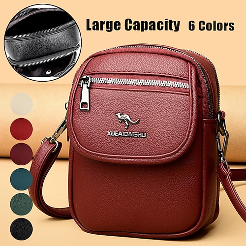 

Women's Crossbody Bag Shoulder Bag Mobile Phone Bag PU Leather Outdoor Daily Holiday Zipper Large Capacity Waterproof Lightweight Solid Color claret off white Black