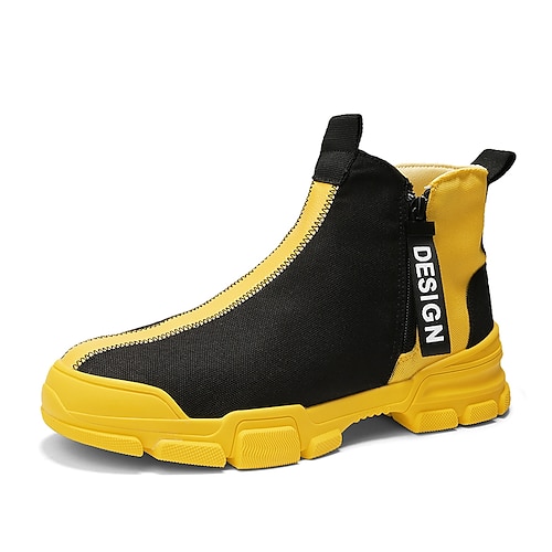 

Men's Sneakers Boots Cloth Loafers Walking Sporty Athletic Cloth Breathable Height Increasing Booties / Ankle Boots Zipper Black / White Black / Red Black / Yellow Color Block Spring Fall