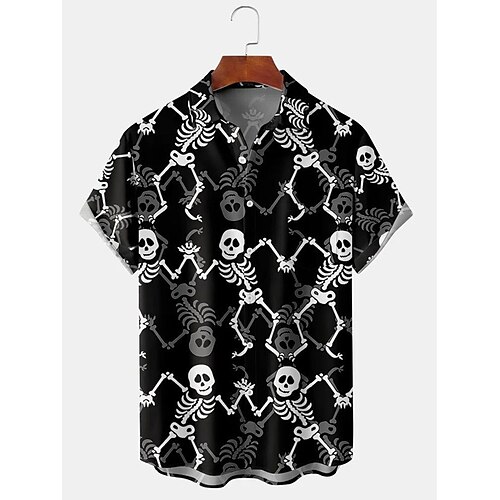 

Halloween Skeleton / Skull Pumpkin Hawaiian Shirts Aloha Shirt 3D Graphic Shirt For Men's Adults' 3D Print Polyster Casual Daily