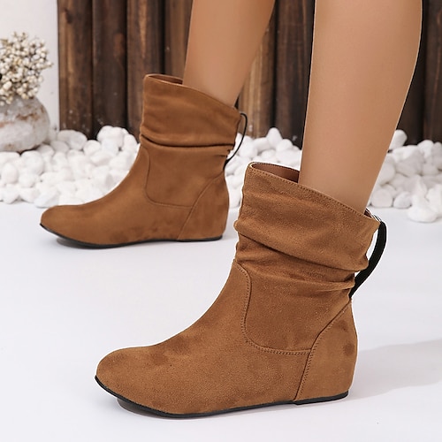 

Femme Bottes Chaussures en daim Grandes Tailles Soirée Extérieur Travail Cuissardes Talon Plat Rétro Vintage Mode Décontractées Daim Mocassins Couleur unie Marron