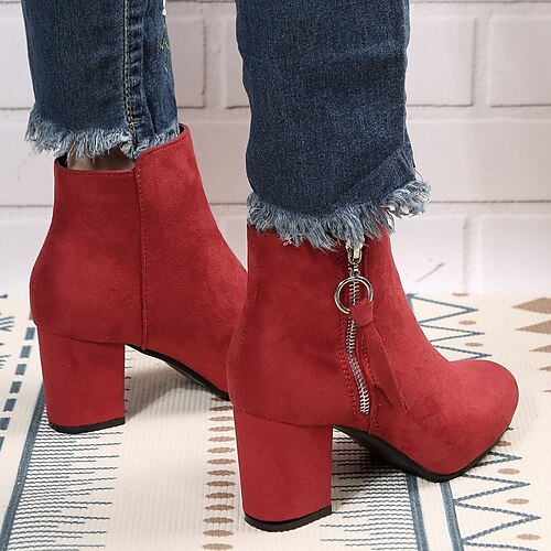 

Mujer Botas Botas holgadas Tallas Grandes Exterior Diario Botas a media pierna Cremallera Tacón Cuadrado Dedo redondo Moda Estilo industrial PU Cremallera Color sólido Negro Rojo