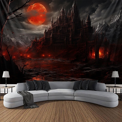 

Halloween Black Castle hängende Wandteppich-Wandkunst, großer Wandteppich, Wanddekoration, Fotografie, Hintergrund, Decke, Vorhang, Zuhause, Schlafzimmer, Wohnzimmer, Dekoration,