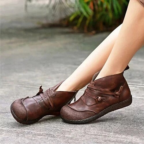 

Mulheres Botas Tamanhos Grandes Botas de amarrar Ao ar livre Diário Botas Botas Tornozelo Inverno Sem Salto Ponta Redonda Vintage Casual Conforto Couro Sintético zíper Côr Sólida Vinho Preto Azul