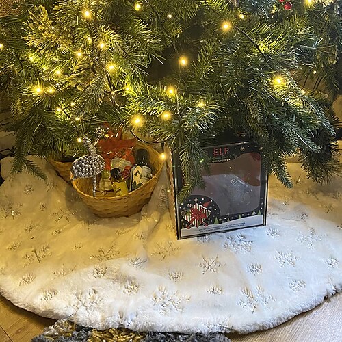 

Jupe d'arbre de noël, décoration de noël, jupe d'arbre blanche, perles en peluche brodées, décoration d'arbre de noël