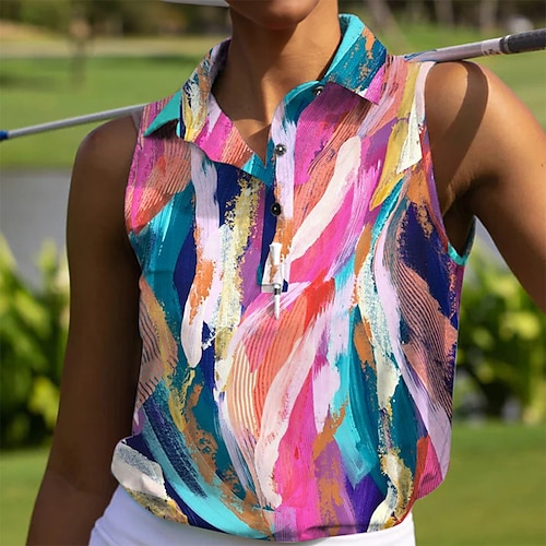 

Mulheres Camisa polo de caminhada Camisa de golfe Pólo de botões Respirável Secagem Rápida Pavio Humido Sem Manga Vestuário de golfe Roupas de golfe Normal Tintura Tie Dye Verão Tênis Golfe Pickleball