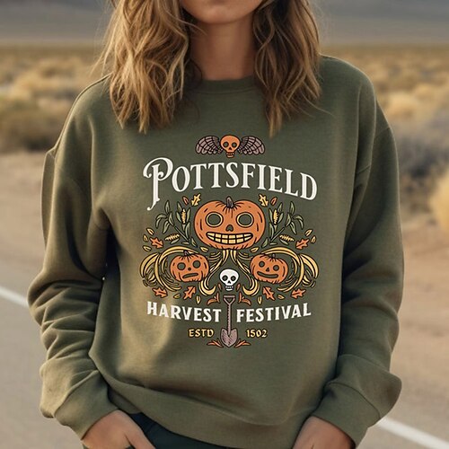 

Damen Halloween Sweatshirt Zur Seite fahren Aktiv Festival Schwarz Wein Grün Kürbis Halloween Casual Rundhalsausschnitt Langarm Oberteil Mikro-elastisch Herbst Winter