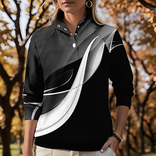 

Mujer Sudadera con capucha de golf Jersey de golf Sudadera Golf Mantiene abrigado Transpirable Dispersor de humedad Manga Larga Ropa de golf Camiseta Ajuste regular Botón Cuello alto Bloque de color