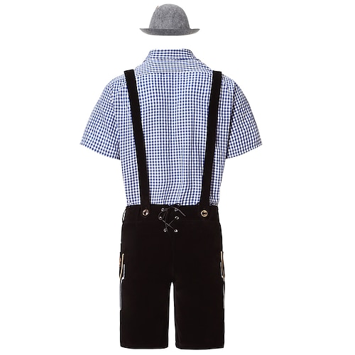  Μπύρα Oktoberfest Στολές Lederhosen Πουκάμισο βαυάρος βαυάρος Γερμανικά Λιβάδια Ανδρικά Πανί παραδοσιακού στυλ Μπλούζα Κοντά Παντελονάκια Καπέλο