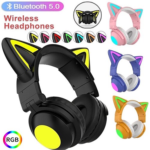 

5 couleurs rvb chat oreille casques sans fil avec microphone 7.1 musique stéréo bluetooth 5.0 casque support contrôle couleur de la lumière meilleur cadeau