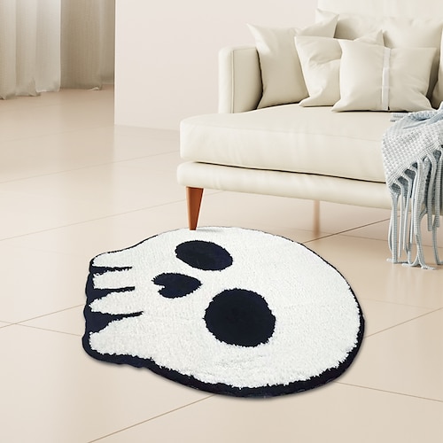 

Alfombra de suelo completo para sala de estar y dormitorio, bonita cabeza de calavera de halloween, flocado, alfombrillas para el suelo del baño, antideslizantes