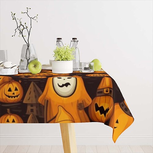 

Nappe de citrouille d'Halloween imperméable à l'eau, résistante à l'huile, non lavable, nappe de table légère de luxe carrée, imperméable à l'eau, à la poussière et aux brûlures