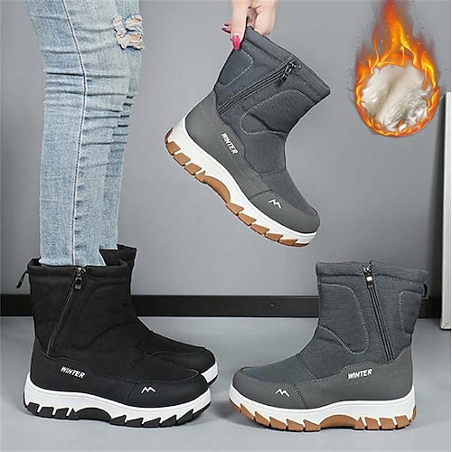 

Women's Sneakers Boots Snow Boots Winter Boots Outdoor Daily Fleece Lined Mid Calf Boots Winter Hidden Heel Round Toe Basic Plush Casual Faux Leather Loafer Solid Color Black Gray