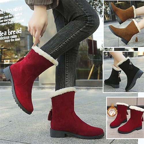 

Femme Bottes Bottes de neige Grandes Tailles du quotidien Doublé en Polaire Bottines Bottines Boucle Talon Plat Bout rond Décontractées Confort Faux suède Mocassins Couleur unie Vin Noir Marron