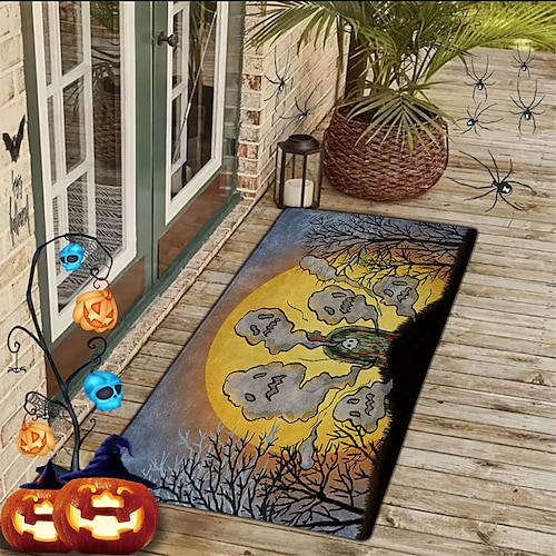 

Alfombra de Halloween, alfombra para puerta, alfombras para pasillo, alfombras lavables para dormitorio, sala de estar, cocina, baño, alfombrillas antideslizantes, calabaza, fantasma, muerte,