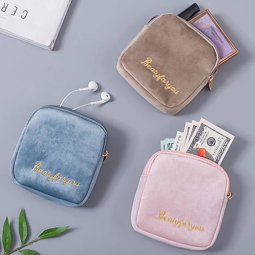 

2pcs Plush Cloth Sanitary Napkins Bag,Coin Purse Bag Fabric Portable Purse Pouch Bag with Zipper for Lipstick, Coins, Cash, Credit Card, Headset, USB, Charger Cable, Keys