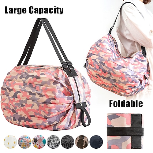 

Women's Shoulder Bag Duffle Bag Nylon Shopping Daily Zipper Large Capacity Waterproof Foldable Solid Color Geometric Color Block Pink camouflage Diamond pattern Yellow dots