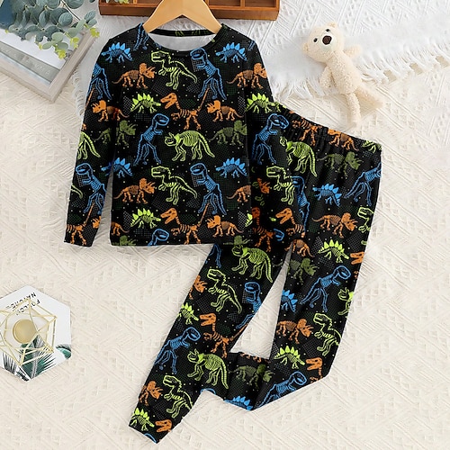 

Boys 3D Dinosaur Pajama Set Long Sleeve 3D Print Fall Winter Active Cool Daily Polyester Kids 3-12 Years Crew Neck Home Causal Indoor Regular Fit