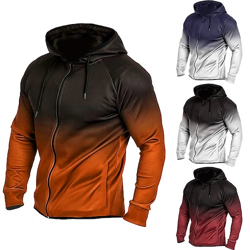 

Men's Hoodie Full Zip Hoodie Hoodie Jacket WhiteBlack White Red Orange Hooded Color Block Sports Outdoor Daily Holiday Streetwear Cool Casual Fall Winter Clothing Apparel Hoodies Sweatshirts