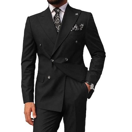 

Costume Homme Mariage Ensemble 2 pièces Noir Rouge Rouge Bordeaux Couleur Pleine Coupe Sur-Mesure Double Boutonnage à Six boutons 2023